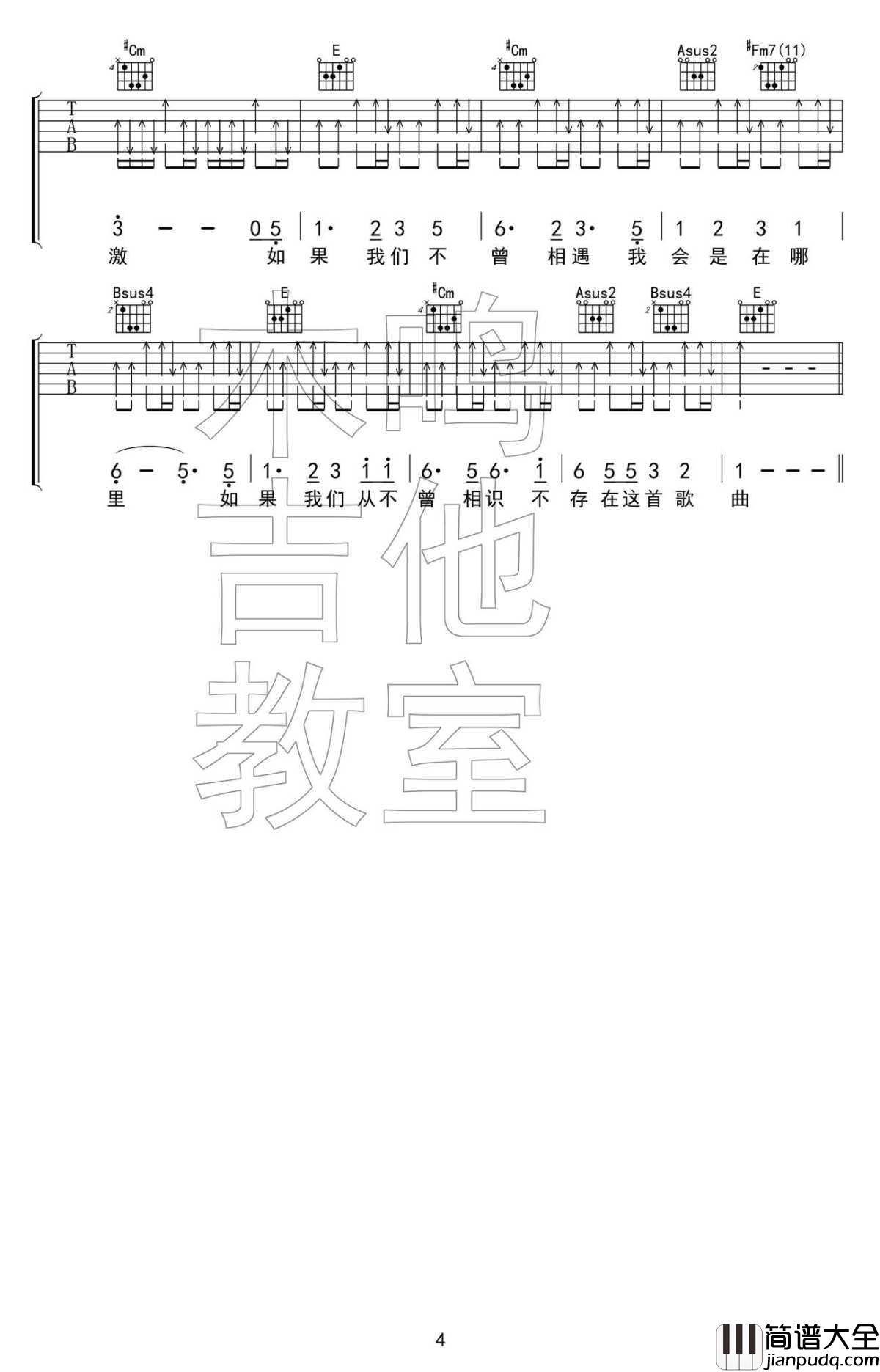 如果我们不曾相遇吉他谱_五月天__高清