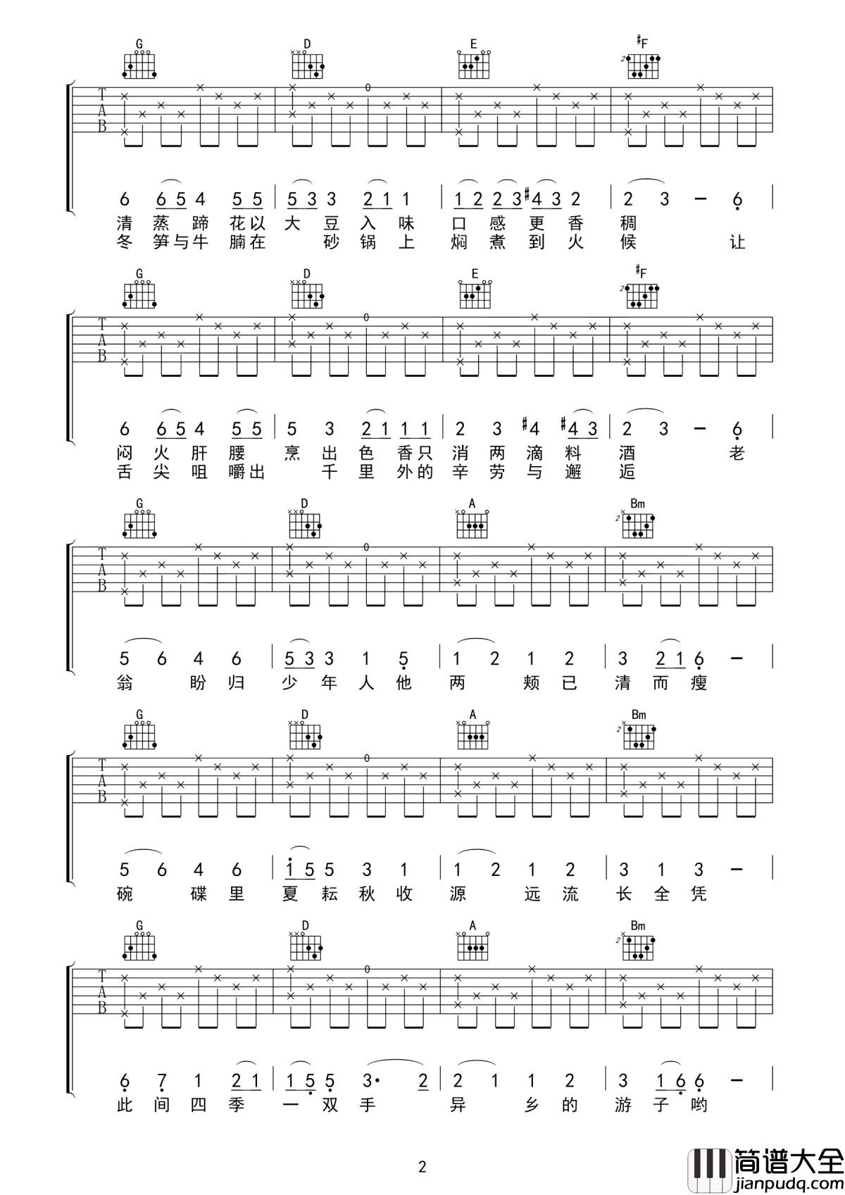 食味吉他谱_陈鸿宇_异乡的游子哟__但且勿忘姥爷家