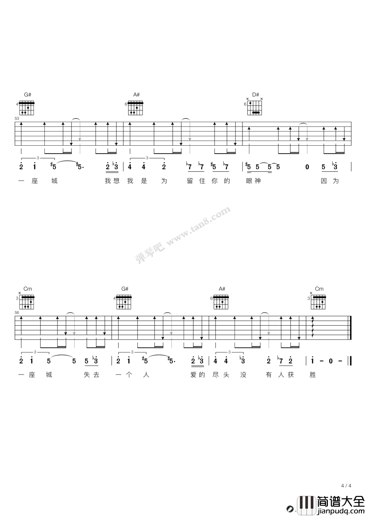 因为一个人吉他谱_张磊_电视剧_楚乔传_插曲_