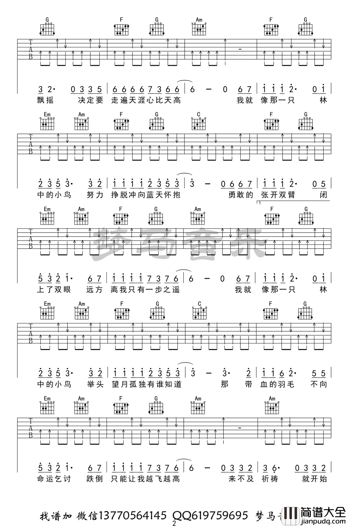 林中鸟吉他谱_葛林_C调_吉他弹唱视频