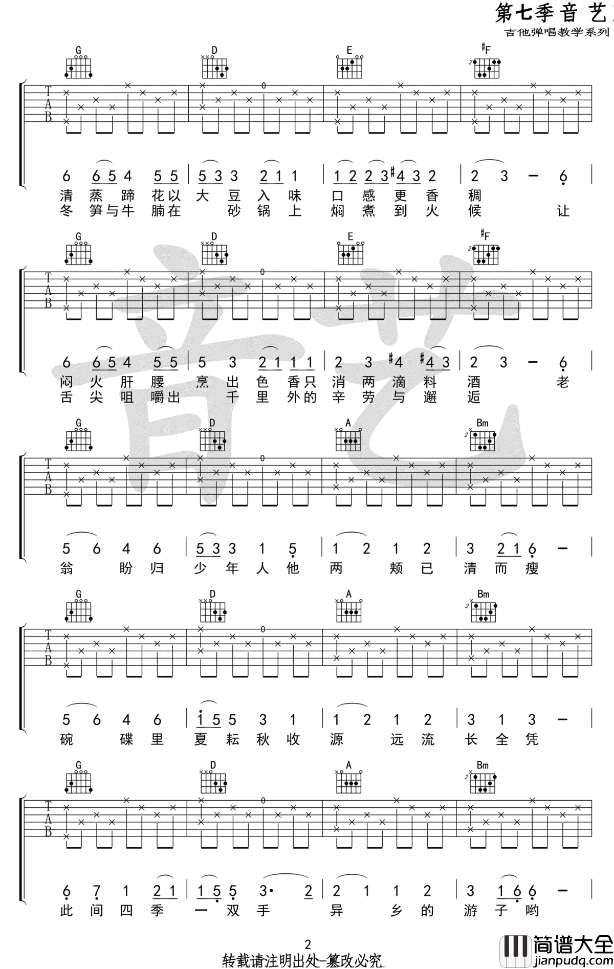 食味吉他谱_C调_陈鸿宇