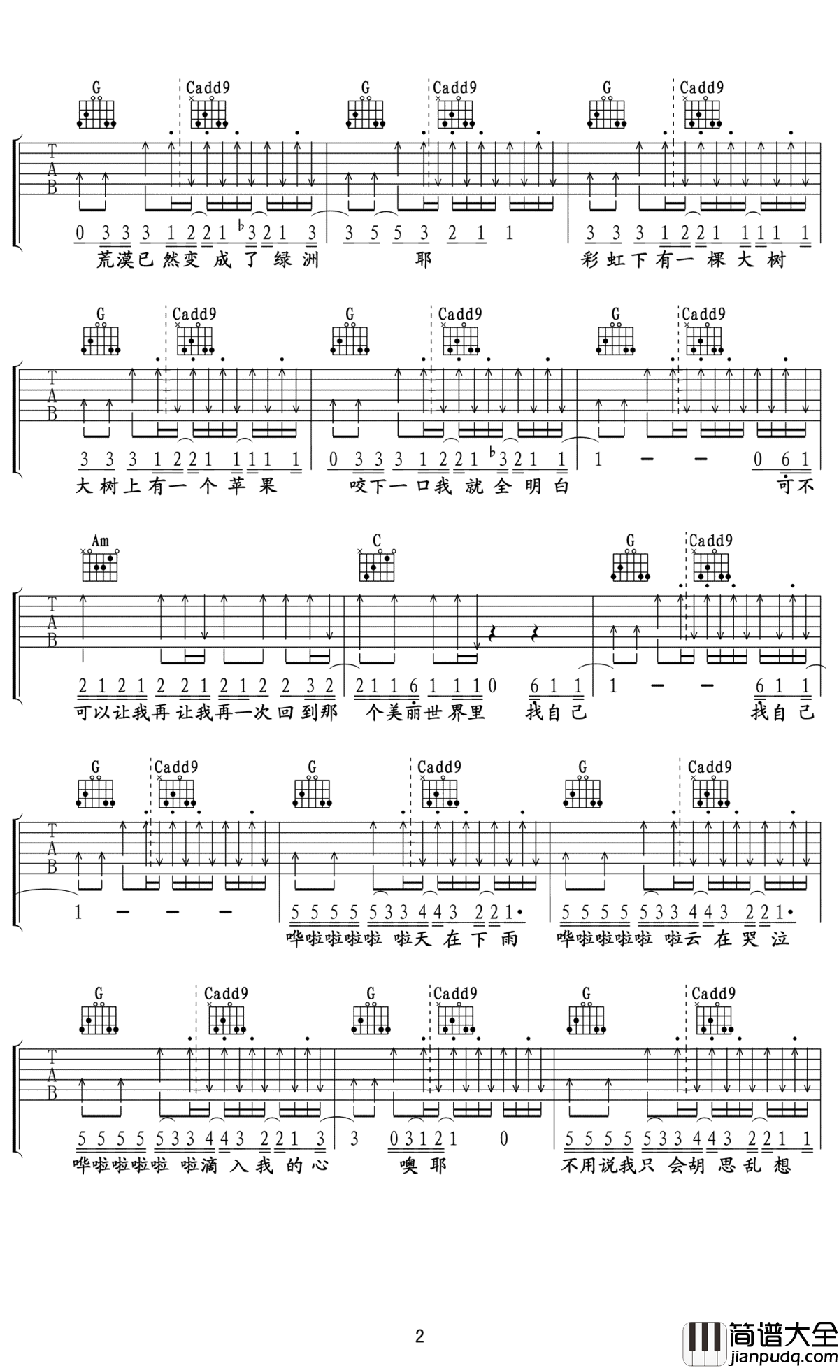 找自己吉他谱_陶喆_G调_高清图片谱