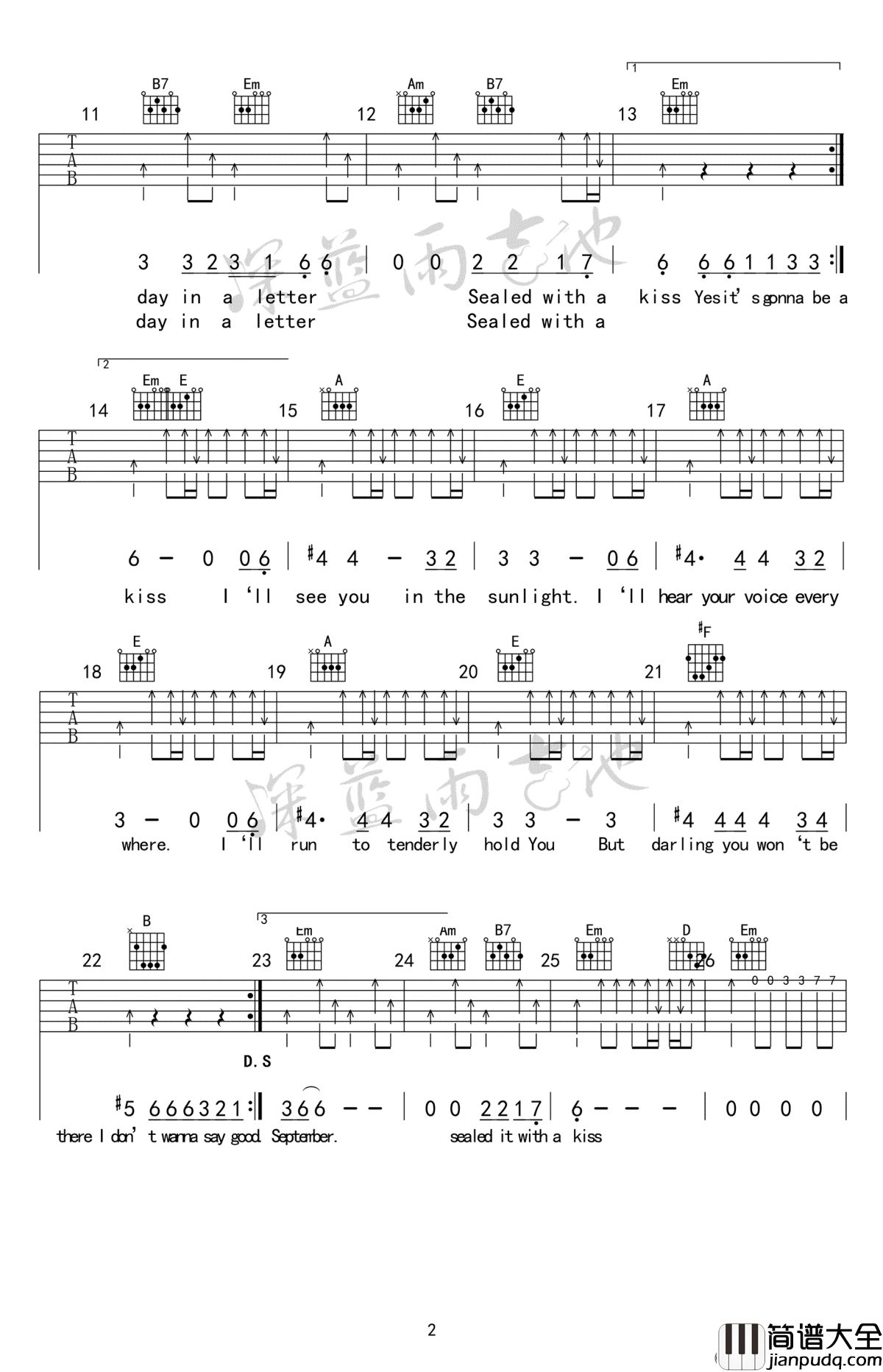 Sealed_With_A_Kiss吉他谱_以吻封缄_弹唱视频演示
