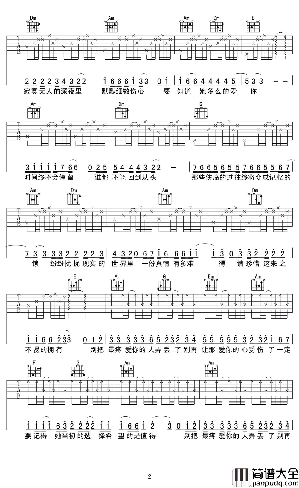 别把疼你的人弄丢了吉他谱_C调_雨宗林