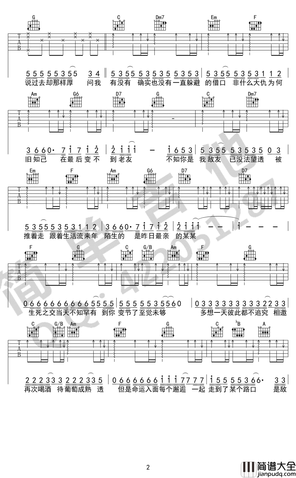 最佳损友吉他谱_陈奕迅_C调_高清图片谱