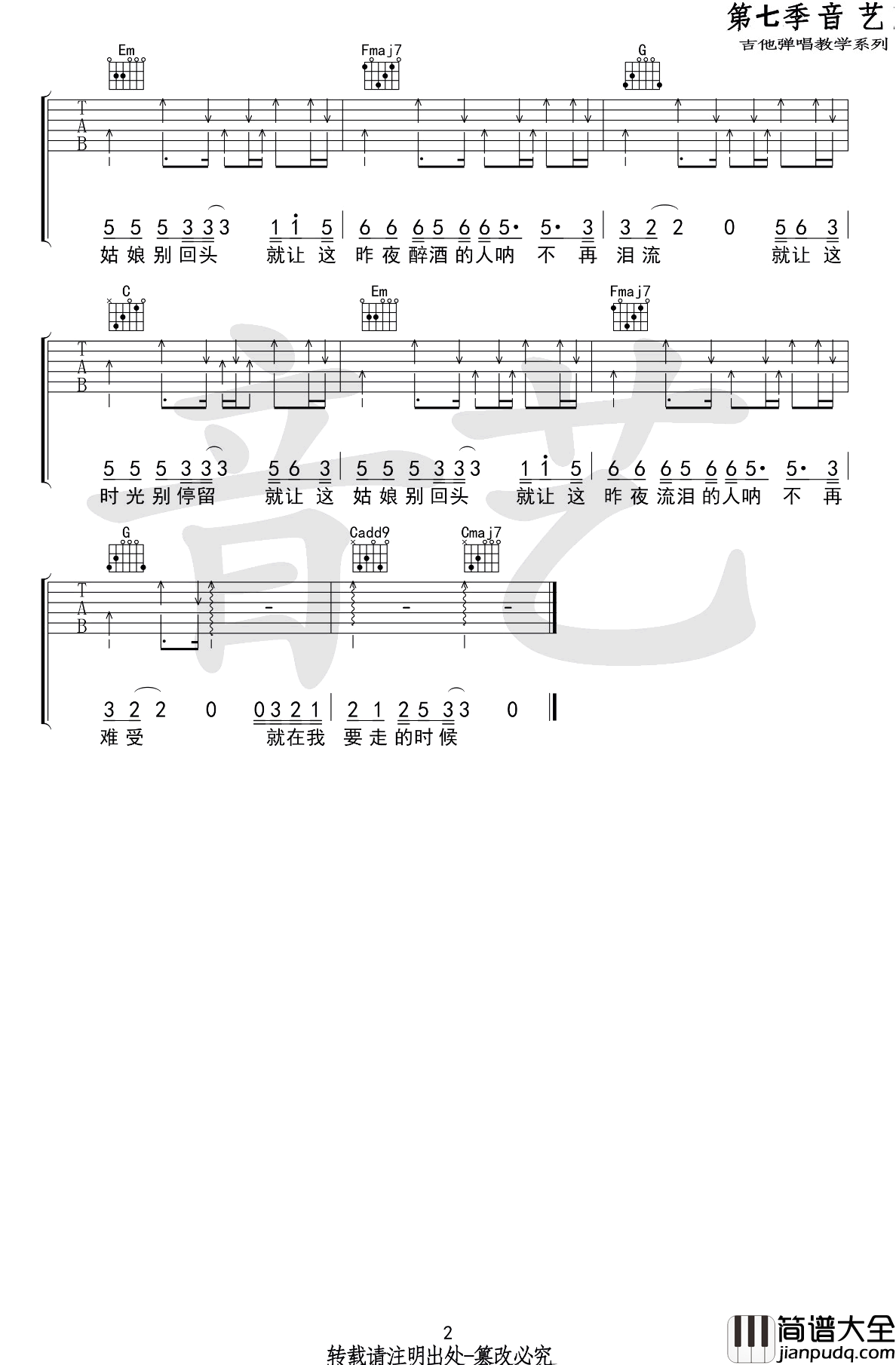 当我要走的时候吉他谱_C调_陈硕子