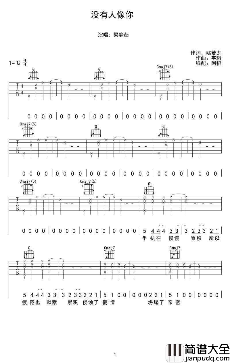 没有人像你吉他谱_梁静茹_G调_高清版