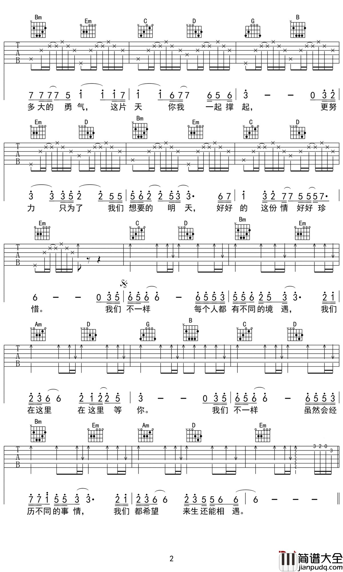 我们不一样吉他谱_大壮_兄弟，我们不一样，却都希望来世能相遇