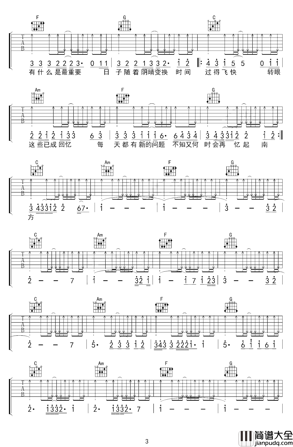 南方吉他谱_达达乐队_南方你是多少人的回忆呀