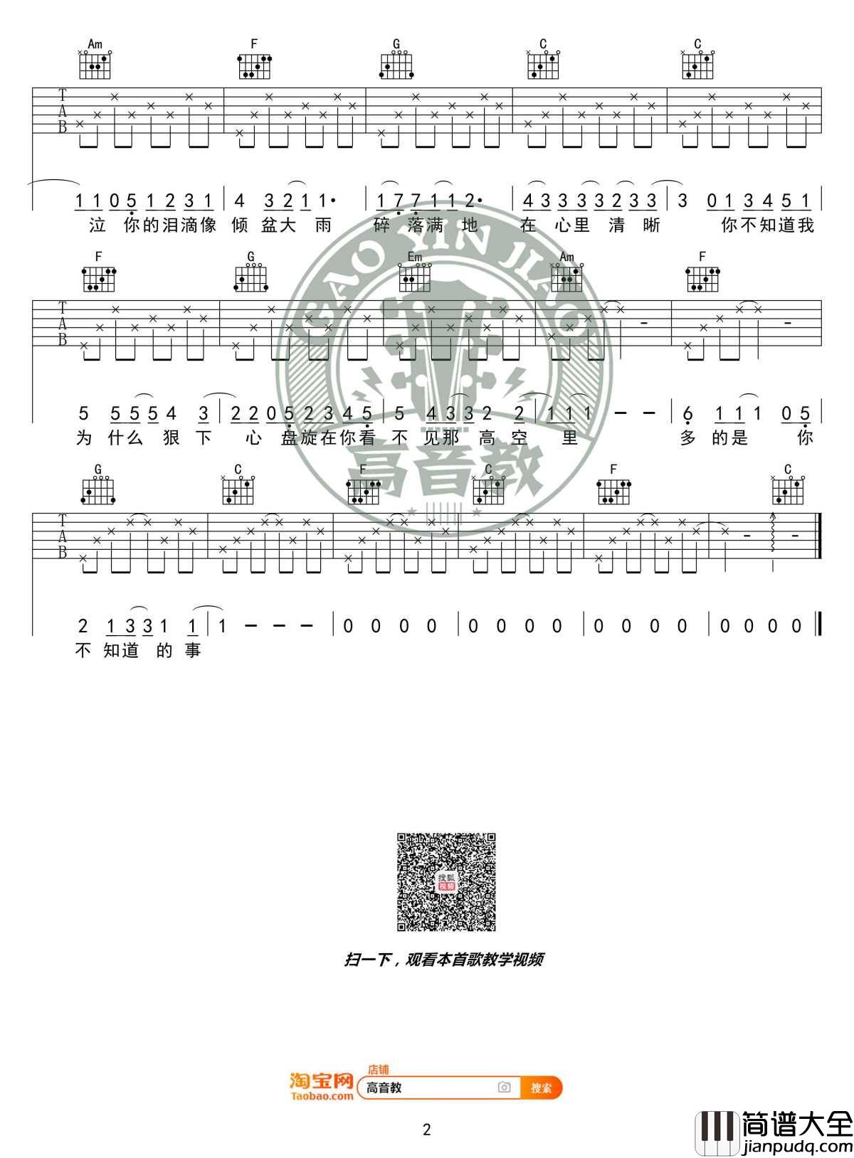 你不知道的事吉他谱_C调标准版_王力宏_高音教编配_1