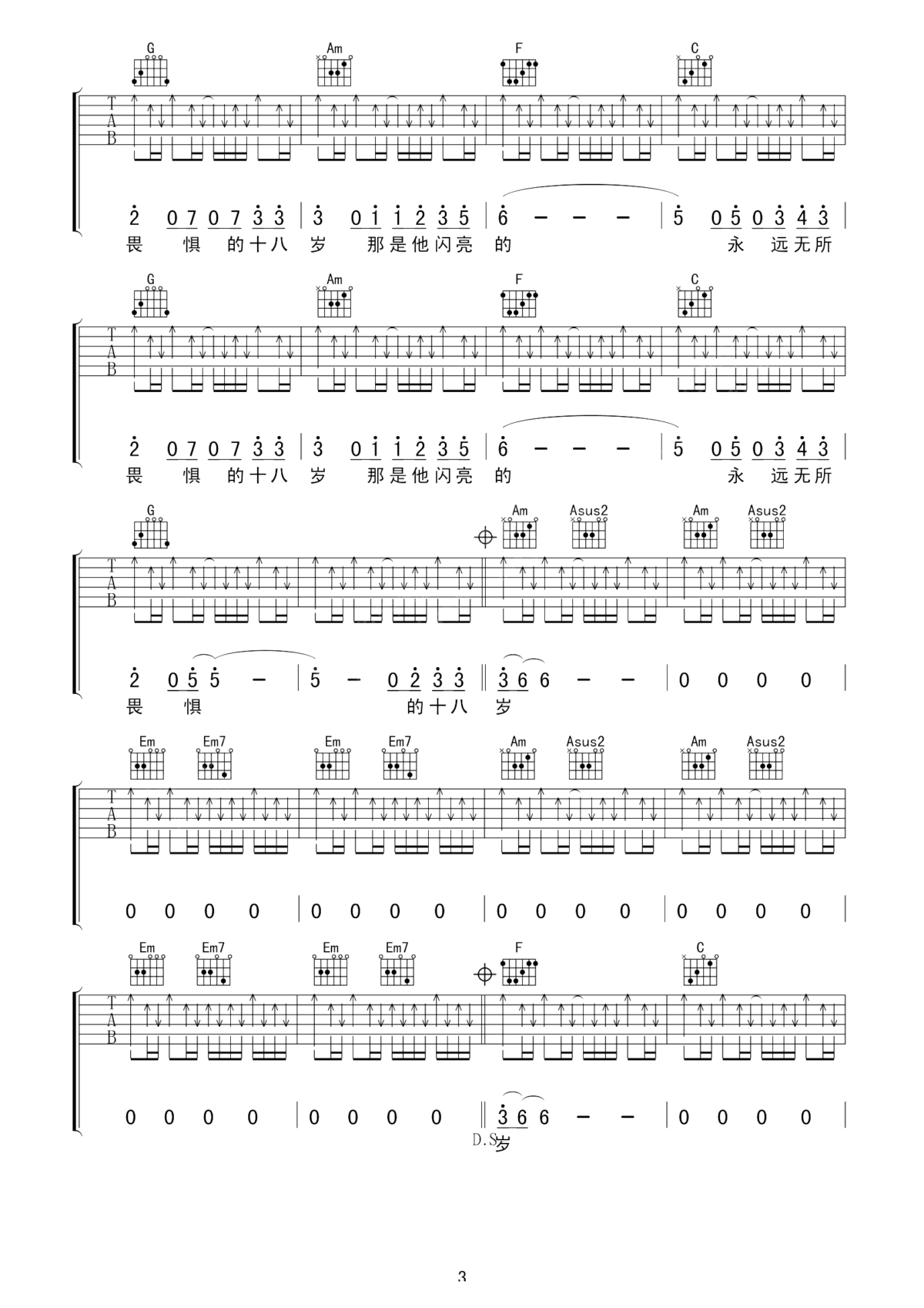永远的十八岁吉他谱_王喂马_唱响你的风华正茂，峥嵘岁月