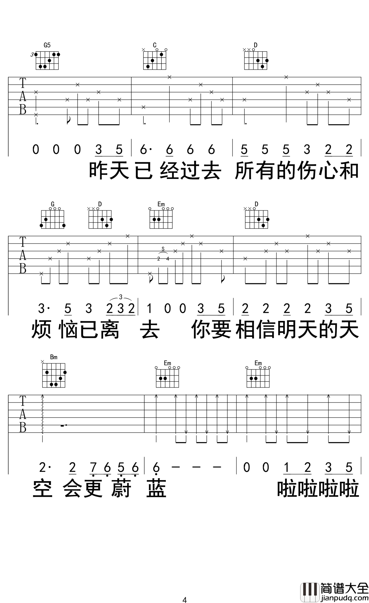别知己吉他谱_海来阿木-阿呷拉古-曲比阿且_高山流水知音难觅