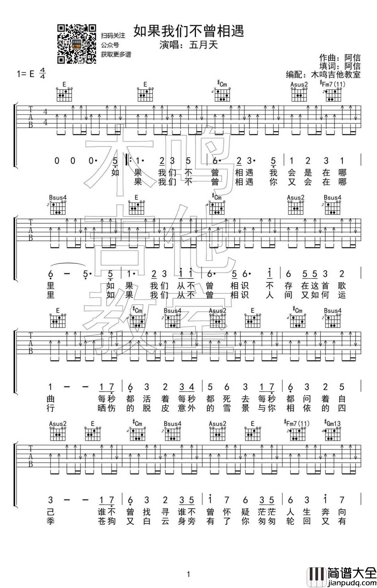 如果我们不曾相遇吉他谱_五月天__高清