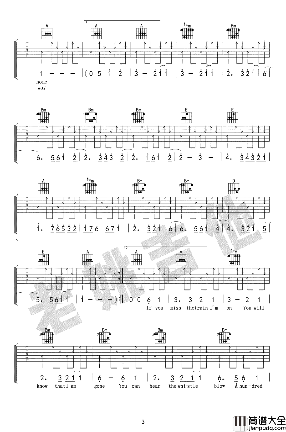 500_Miles吉他谱_醉乡民谣吉他谱__离家500里_吉他教学视频