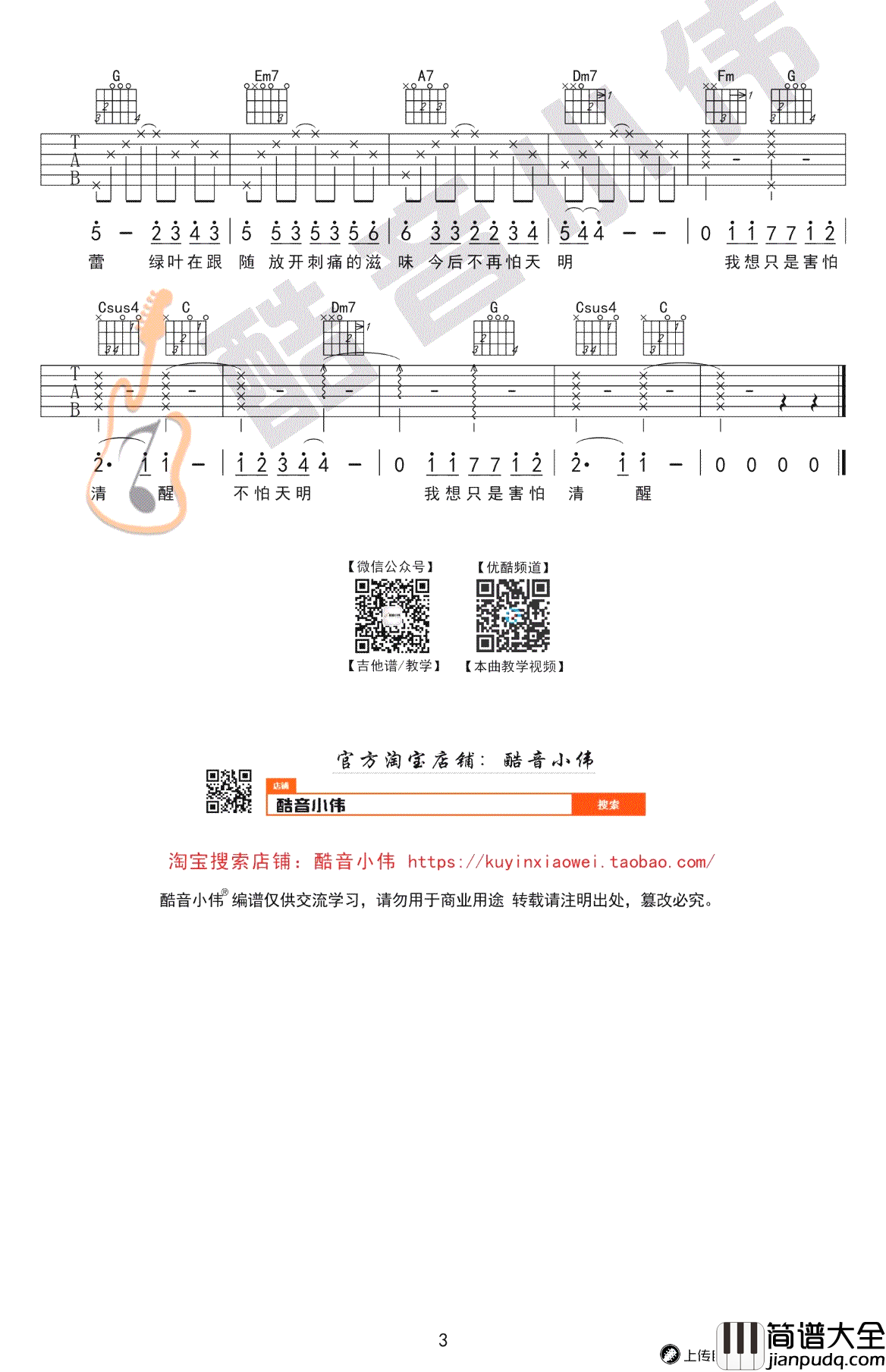 她说吉他谱_林俊杰_C调简单谱_吉他弹唱图片谱