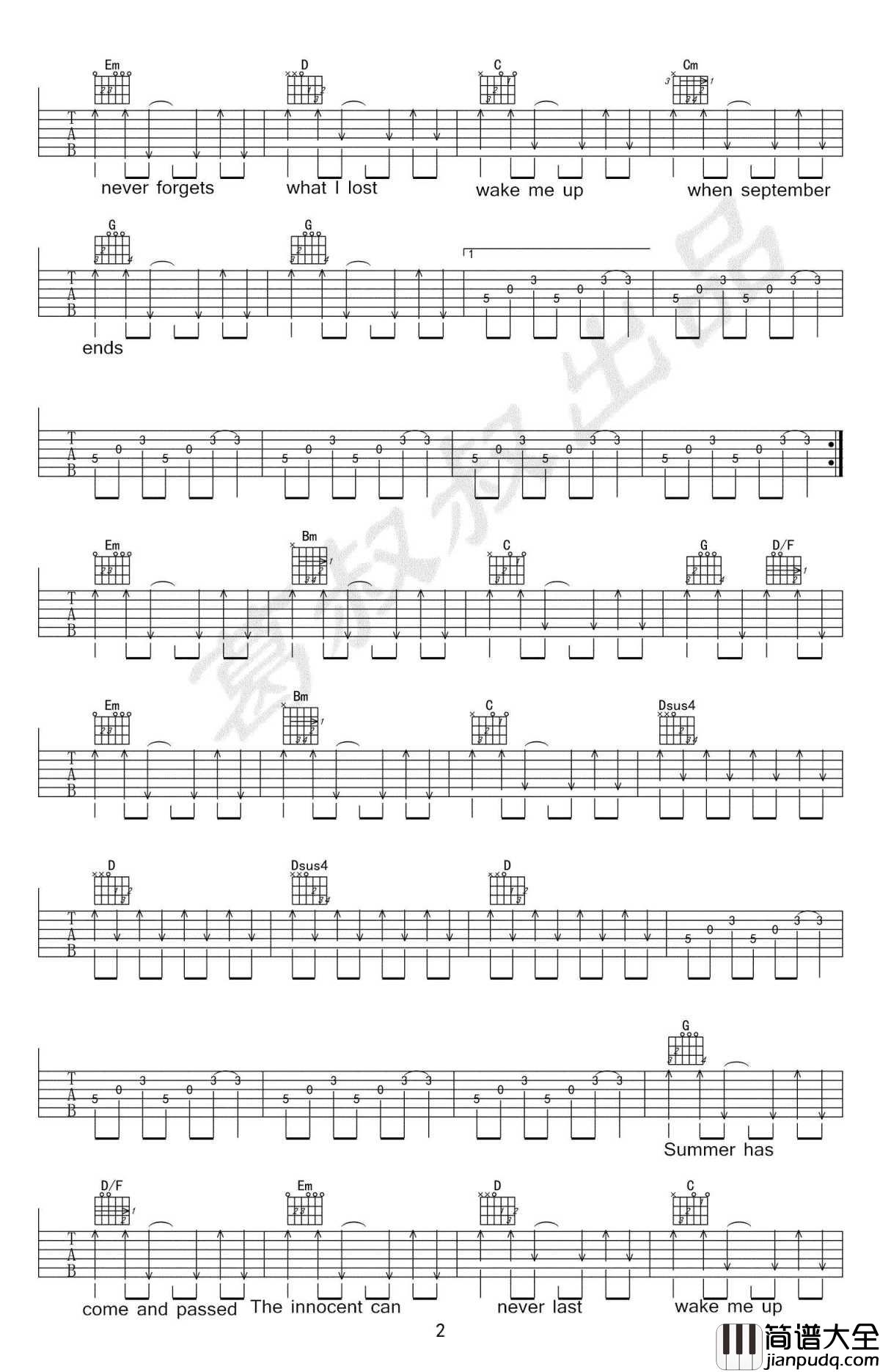 Wake_me_up_when_september_ends吉他谱_Green_Day_G调