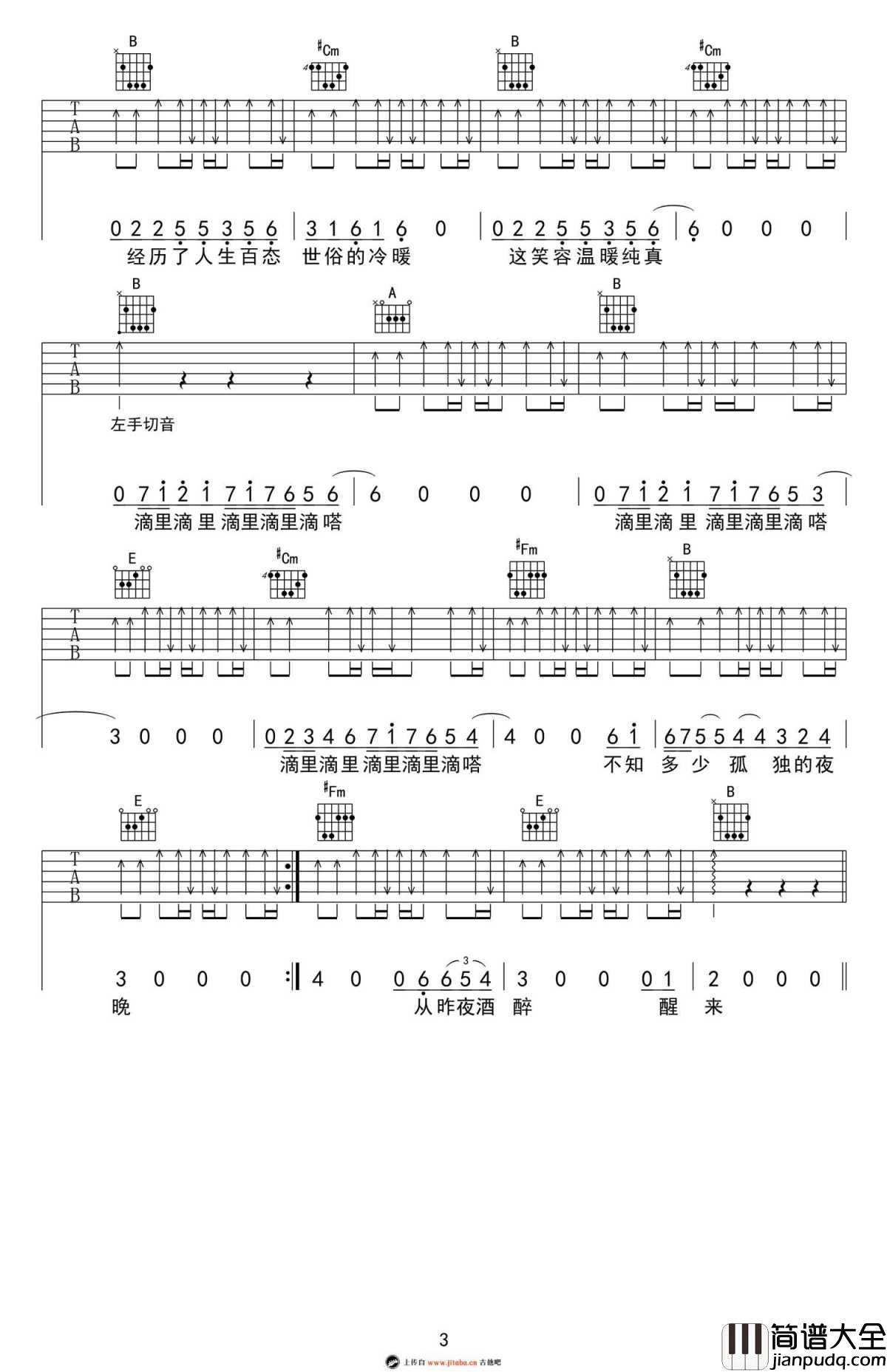 曾经的你吉他谱_许巍_高清_A调版本