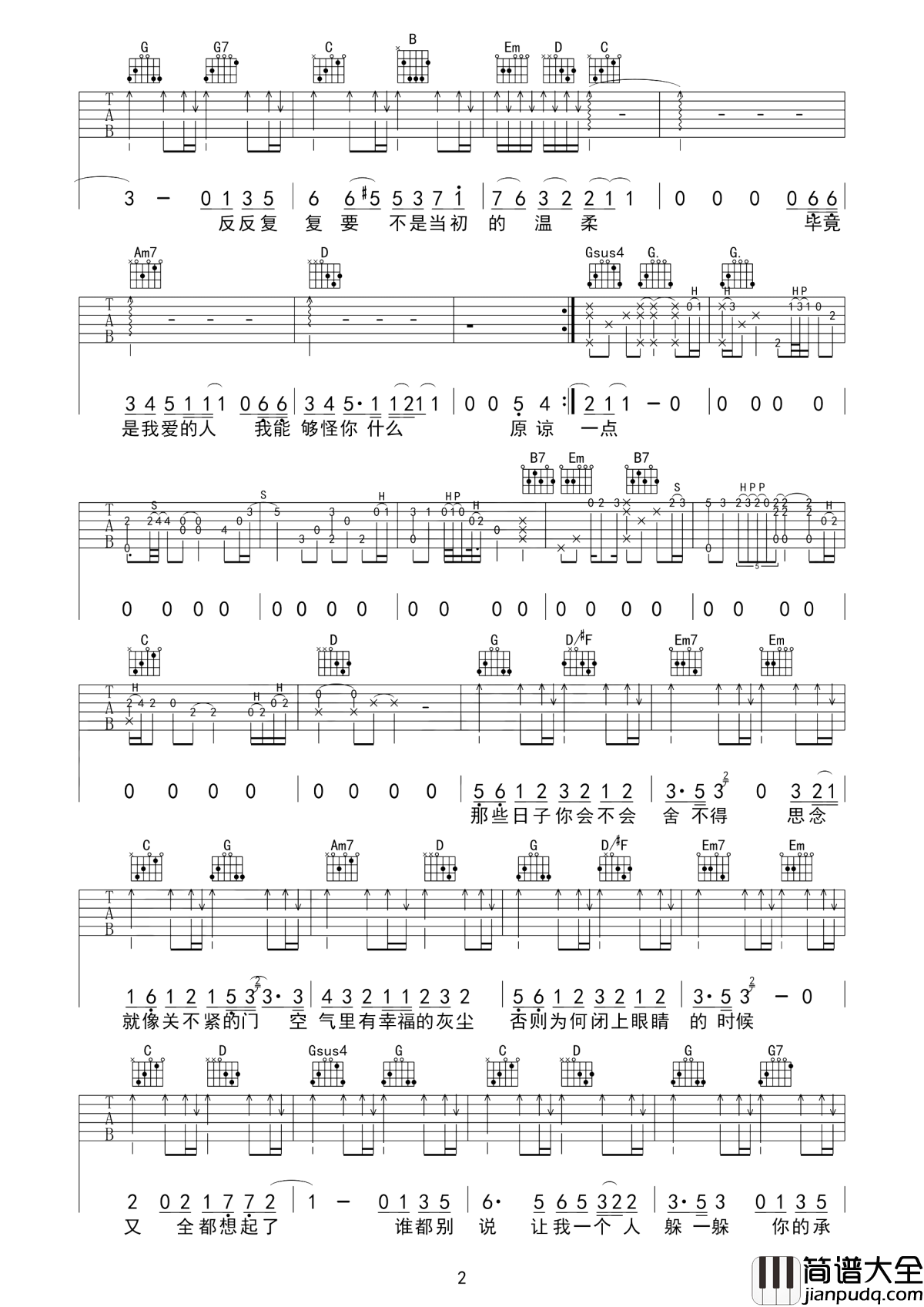 原谅吉他谱_张玉华_从今后学会如何去爱__那就值得了原谅