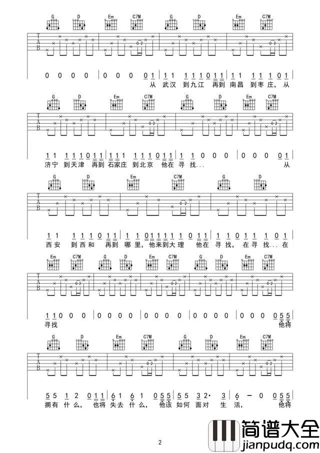 指条路吧吉他谱_陈小飞_其实简单就是一种美