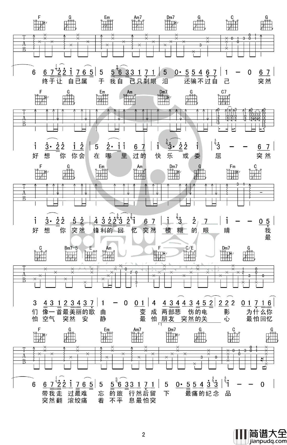 突然好想你吉他谱_五月天_原版谱带solo_高清