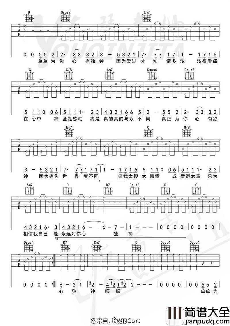 心有独钟吉他谱_中国新歌声李佩玲_