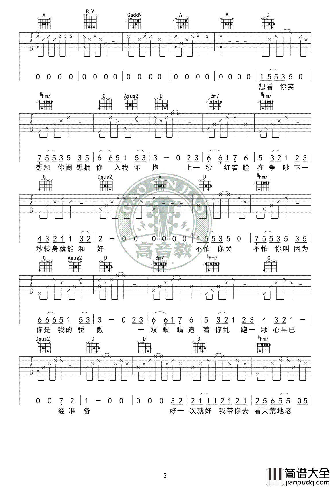 一次就好吉他谱_杨宗纬_C转D调标准版_吉他教学视频