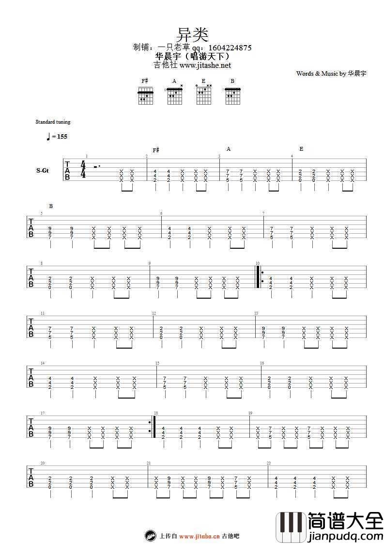 异类_吉他谱__图片谱_华晨宇