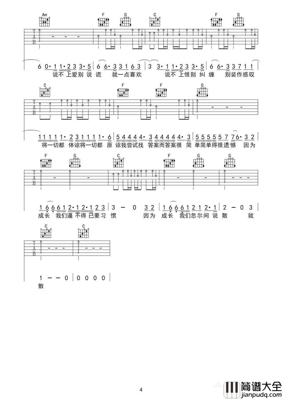 说散就散吉他谱_袁娅维_若只是喜欢,何必夸张成爱