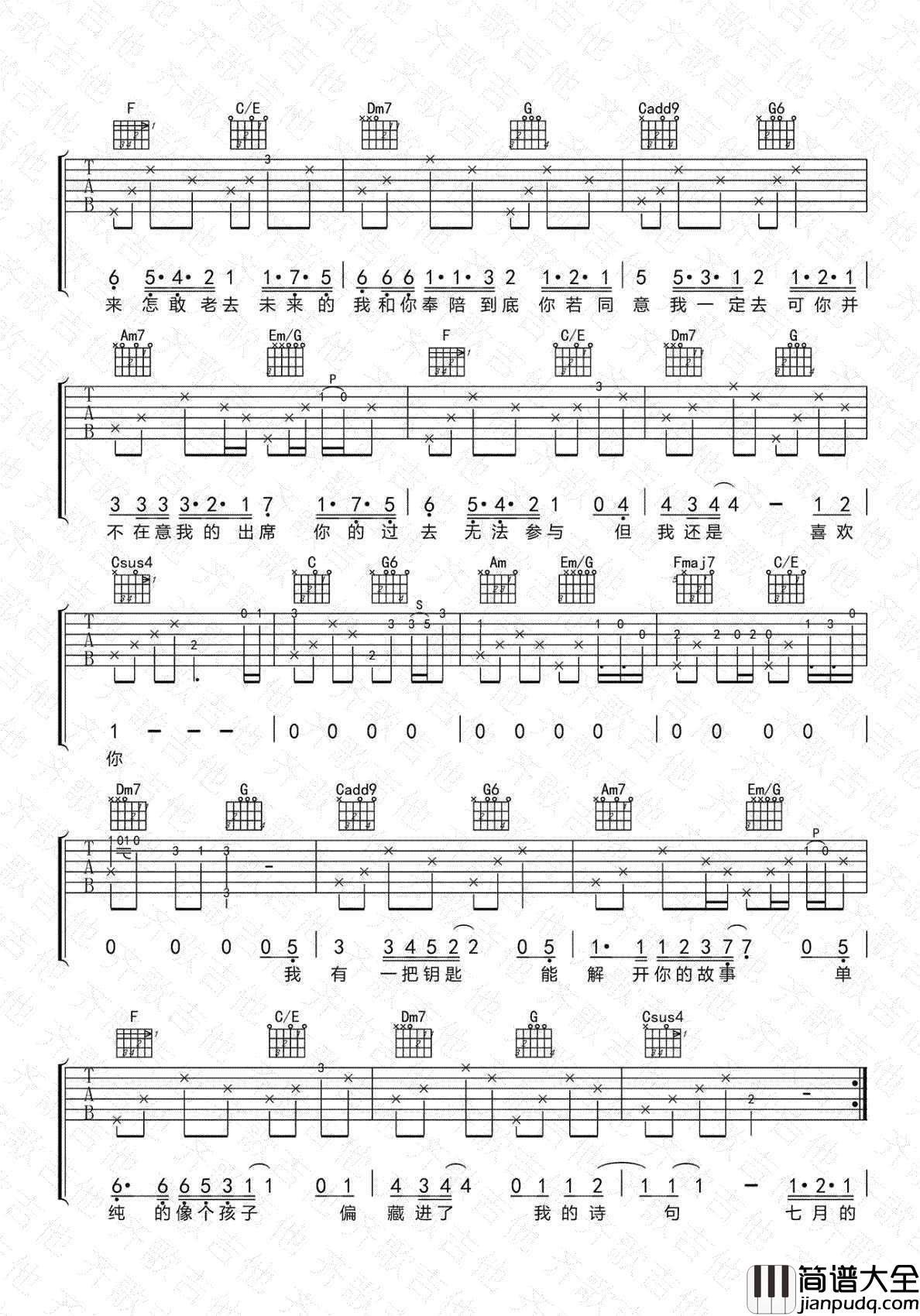 遥远的你吉他谱_C调原版_抖音歌曲吉他谱