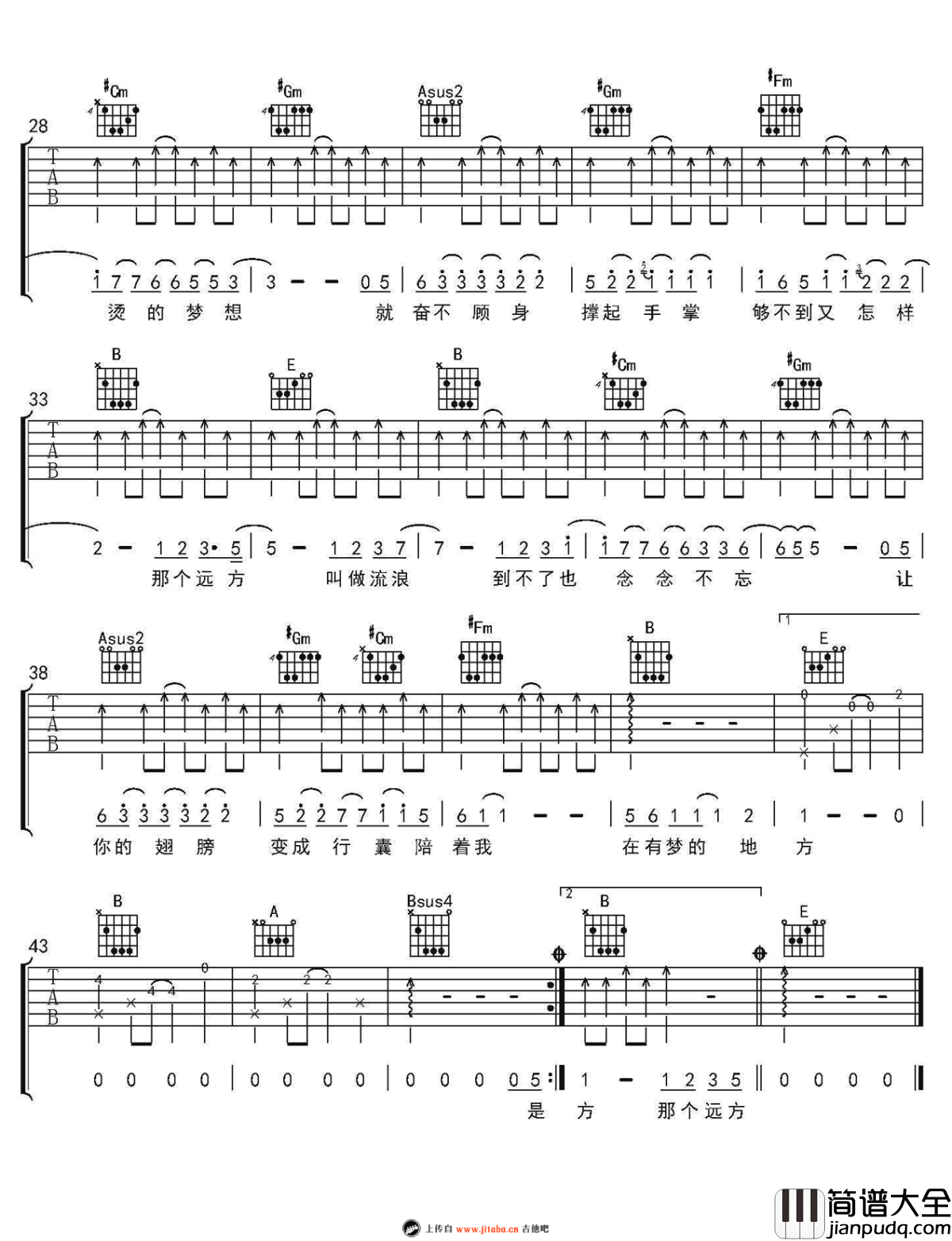 那个远方吉他谱_陈楚生_那个远方_高清版