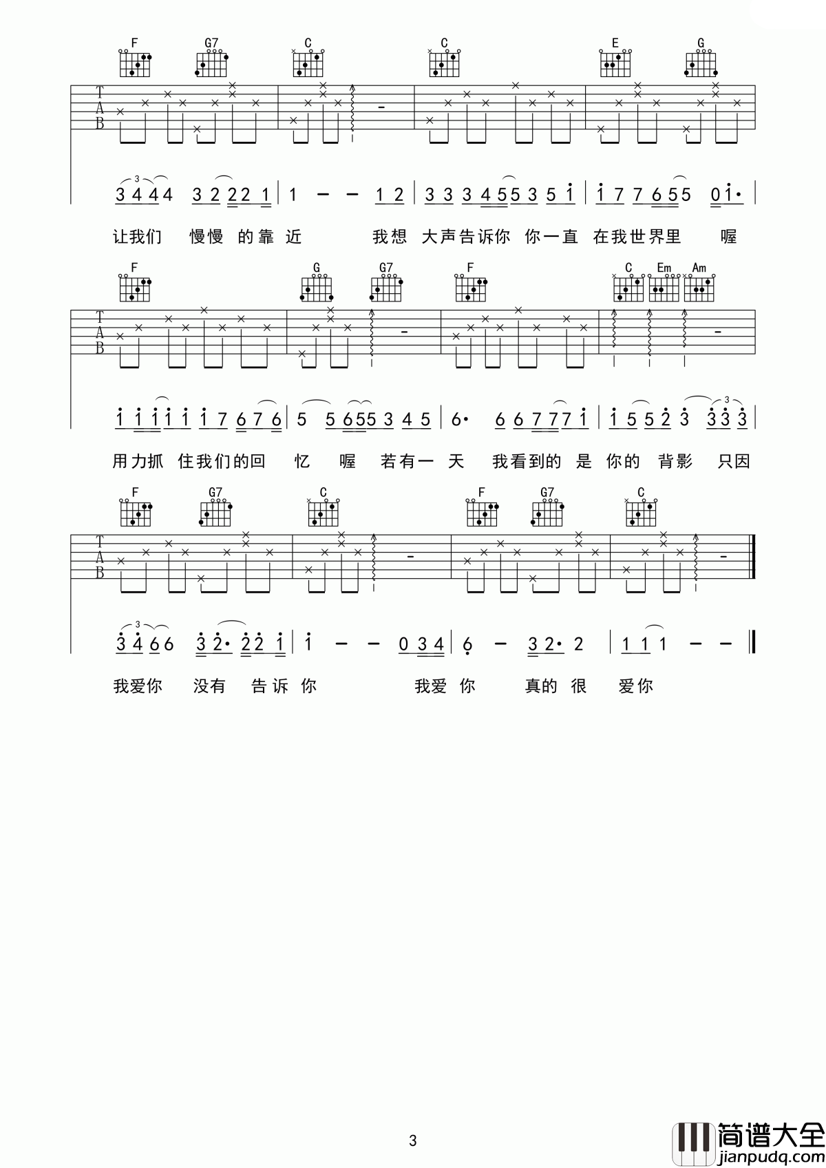 我想大声告诉你吉他谱_樊凡_你一直在我的世界里，从来不曾忘记