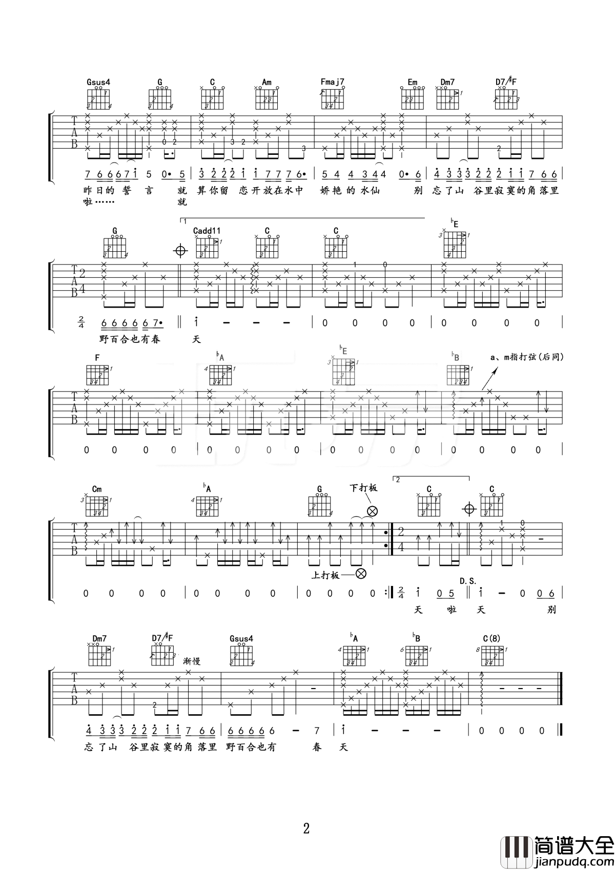 野百合也有春天吉他谱_罗大佑_希望你可以拥有属于你的春天，哪怕春天只来一季