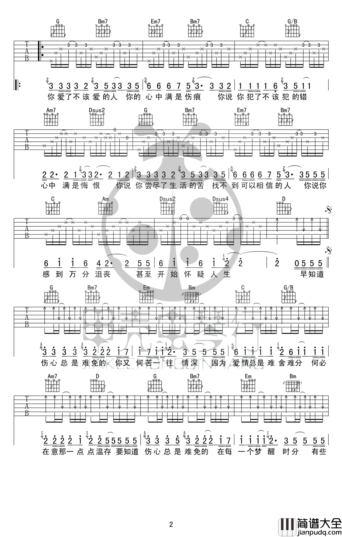 梦醒时分吉他谱_双吉他原版编配_陈淑桦_高清