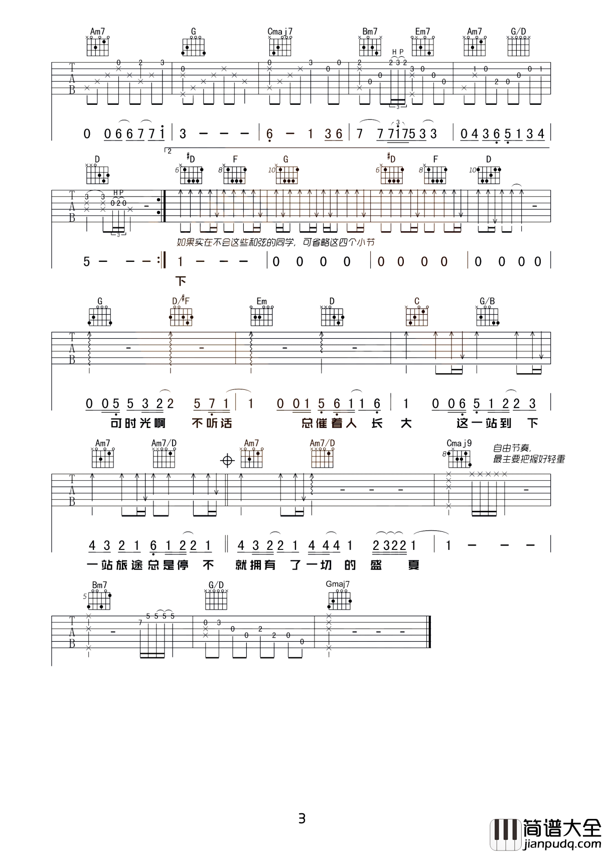盛夏吉他谱_毛不易_就慢慢的_忘了吧_因为回不去啊__那闭上眼睛就拥有了一切的盛夏