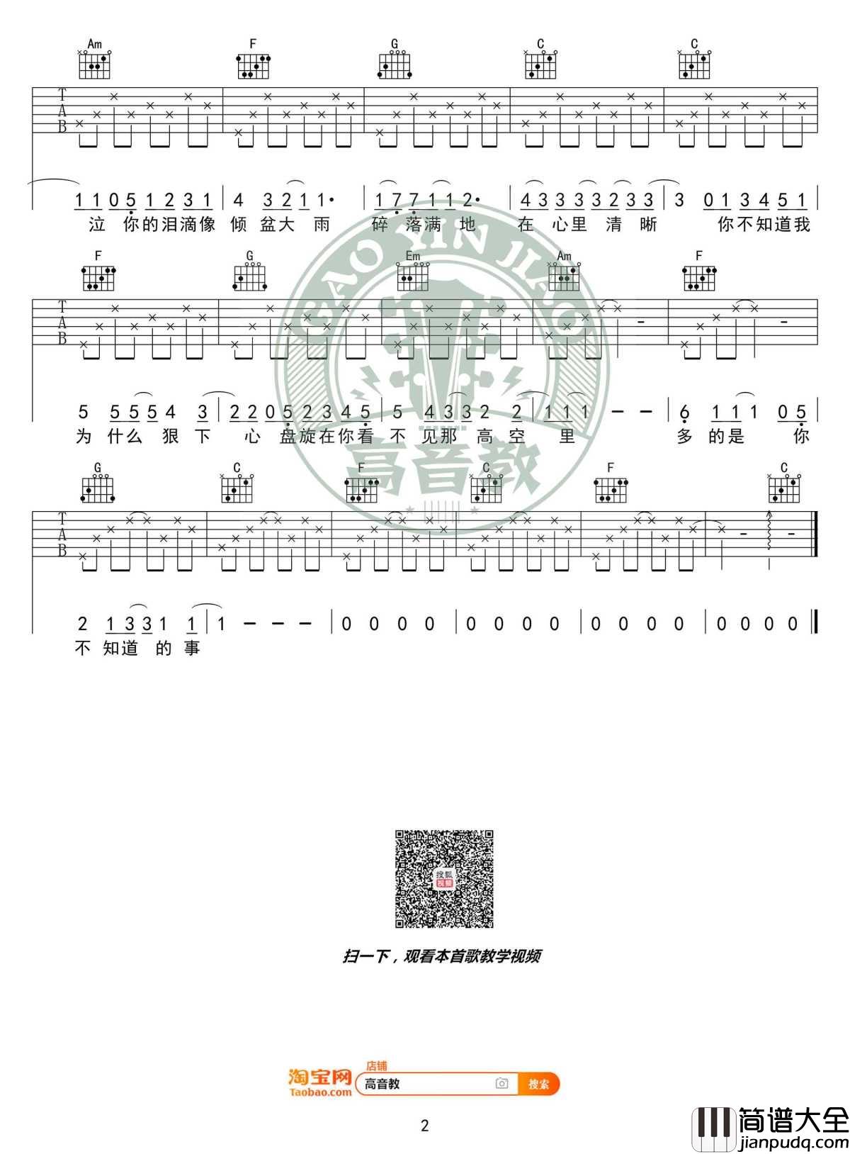 你不知道的事吉他谱_C调标准版_王力宏
