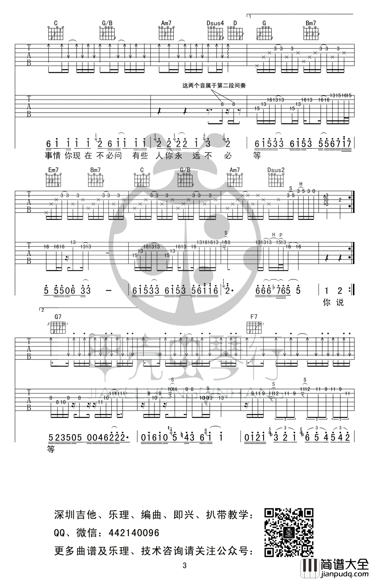 梦醒时分吉他谱_双吉他原版编配_陈淑桦_高清