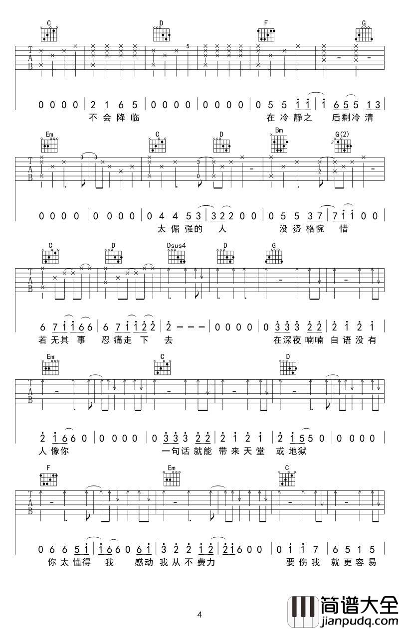 没有人像你吉他谱_梁静茹_G调_高清版