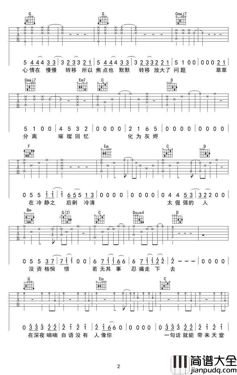 没有人像你吉他谱_梁静茹_G调_高清版