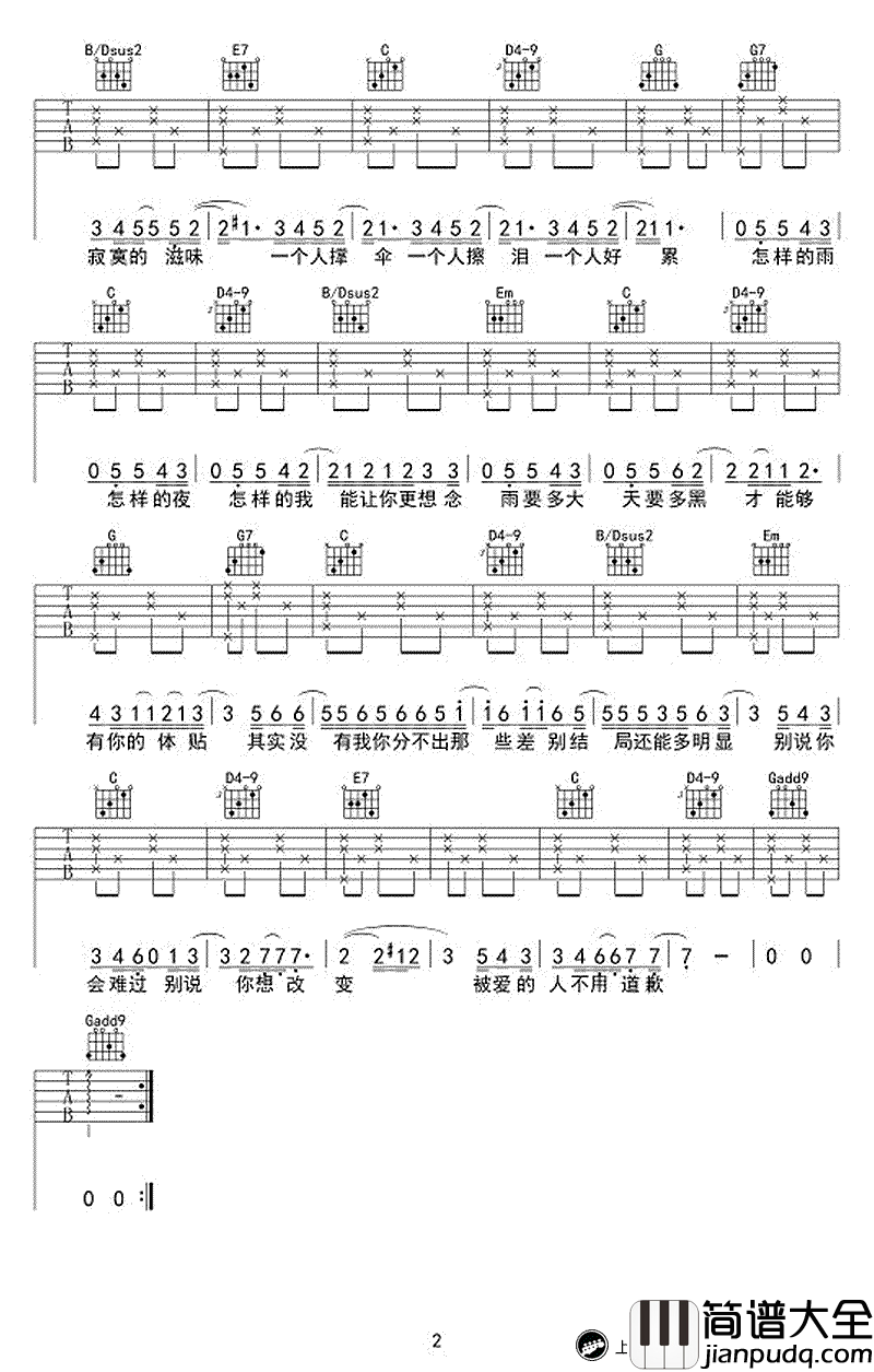 下雨天吉他谱_南拳妈妈_G调_下雨天吉他弹唱视频