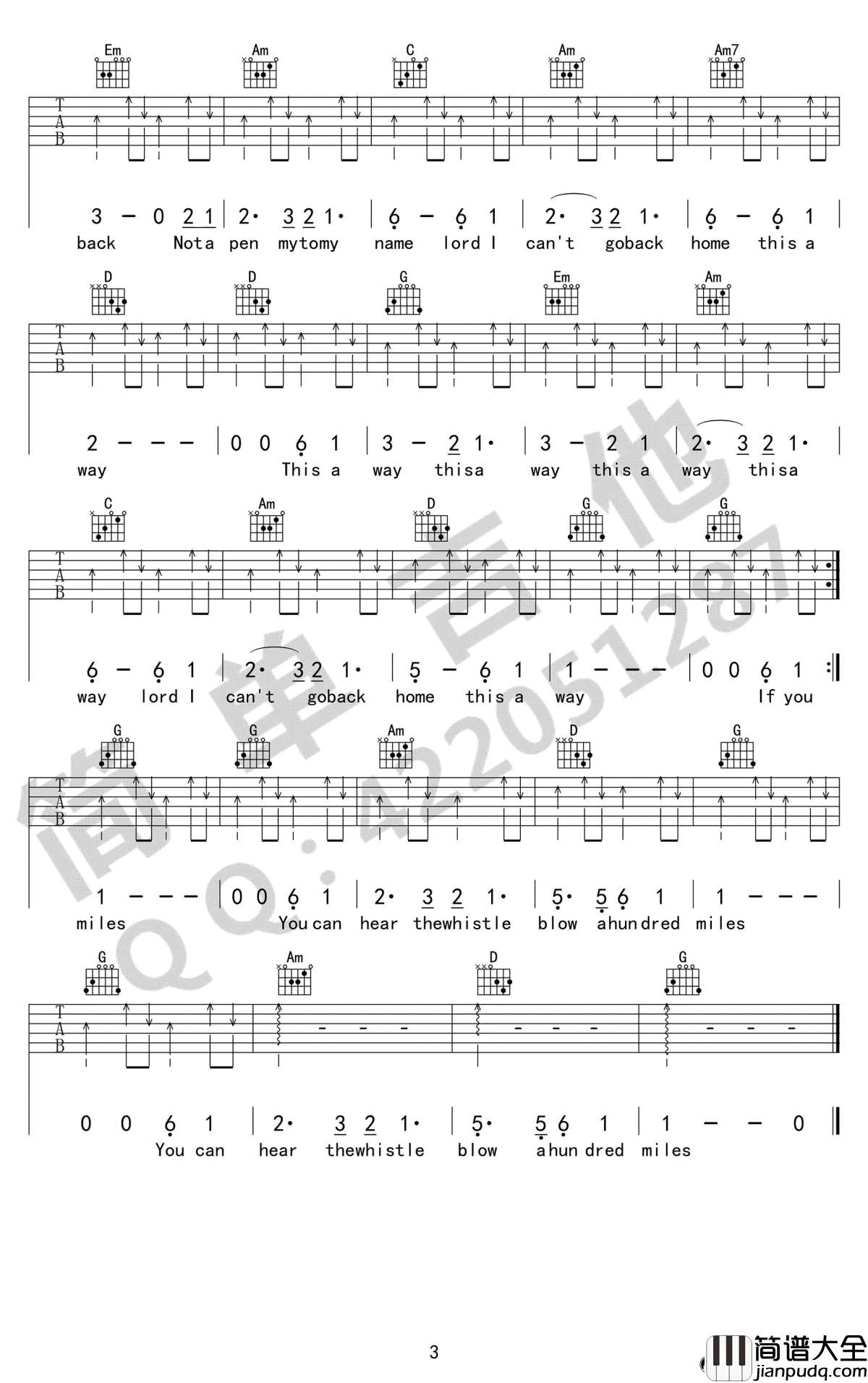 500_miles吉他谱_醉乡民谣_离家五百里__G调原版