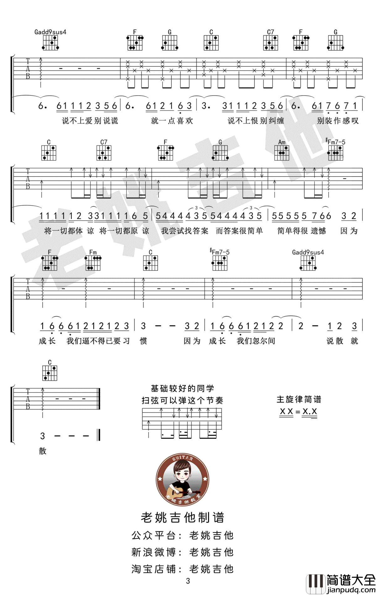 说散就散吉他谱_袁娅维_C调_吉他教学视频