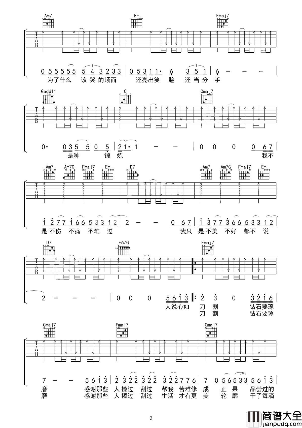 不说吉他谱_李荣浩_情至深处,莫若无言