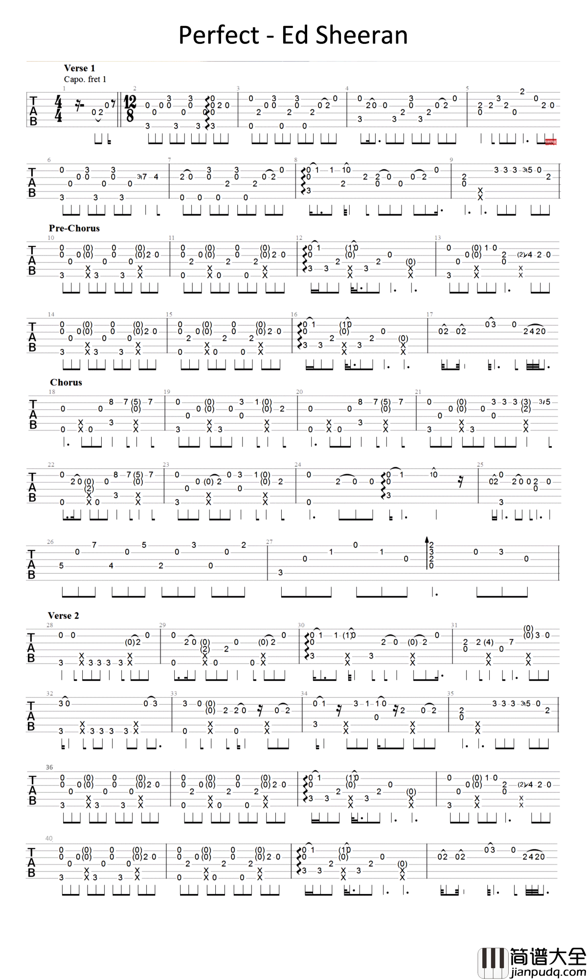 Perfect吉他谱_Ed_Sheeran_Perfect_指弹谱_简单版