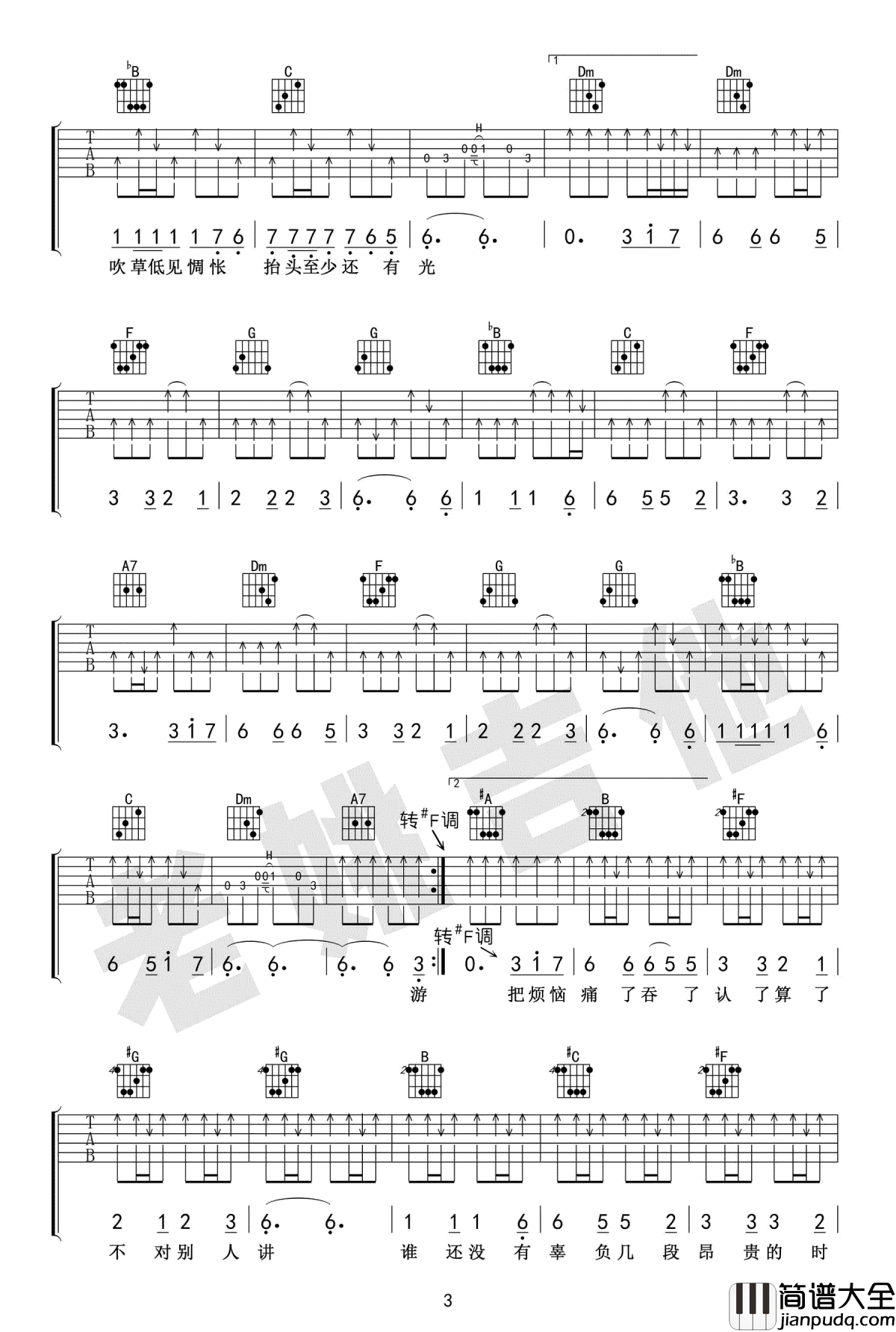 牧马城市吉他谱_毛不易_吉他弹唱教学_高清图片谱
