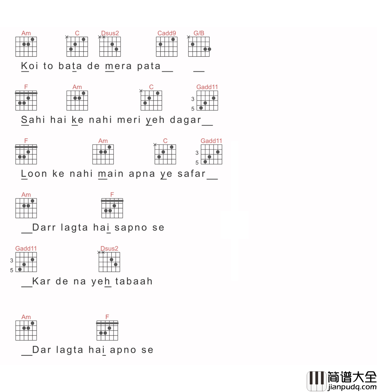 Main_Kaun_Hoon吉他谱_Meghna_Mishra_电影_神秘巨星_插曲