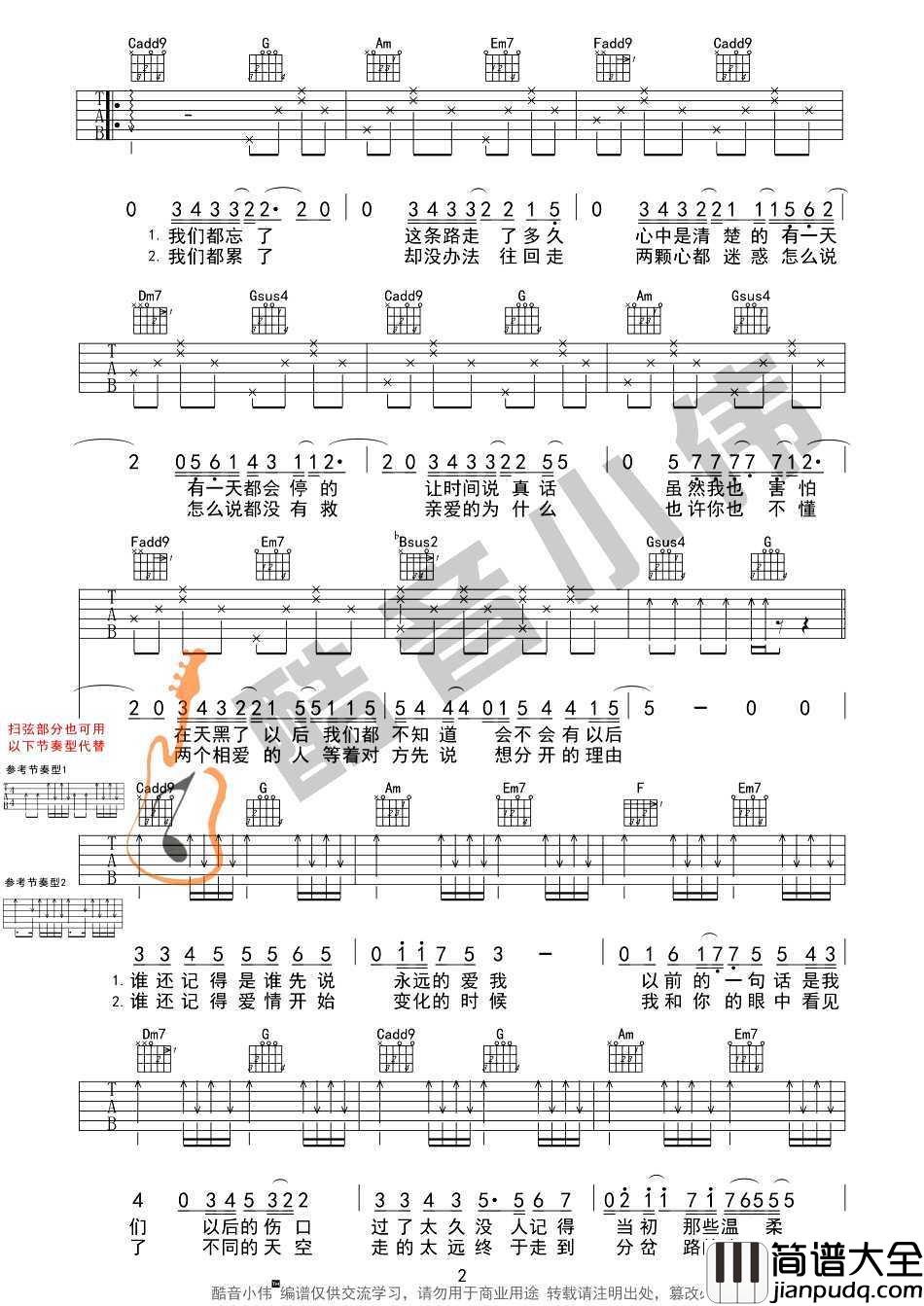 记得吉他谱_C调简单弹唱男生版_吉他教学视频_林俊杰