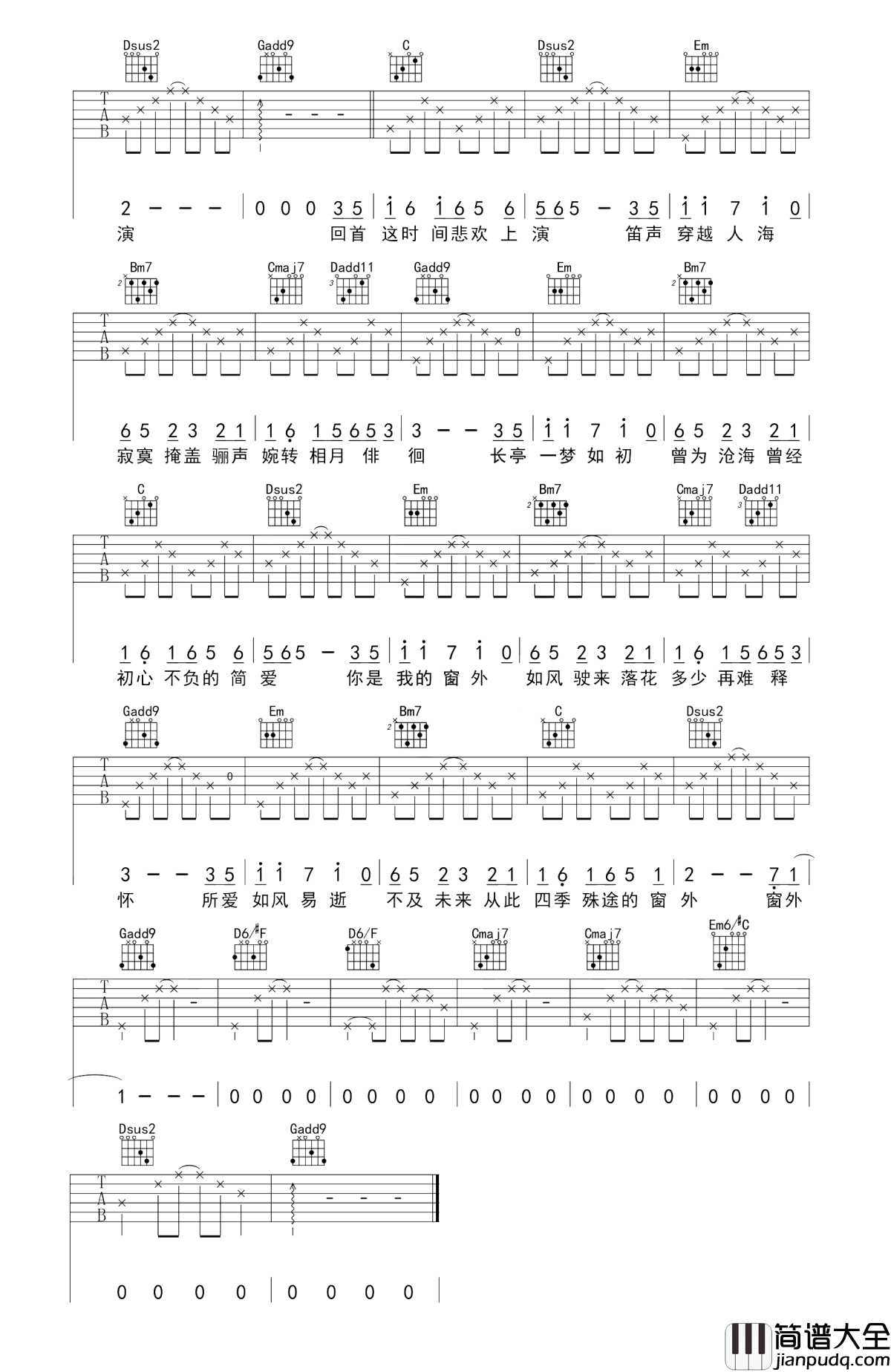 闻窗一如初见吉他谱_王宇良_歌中的温暖与诗意