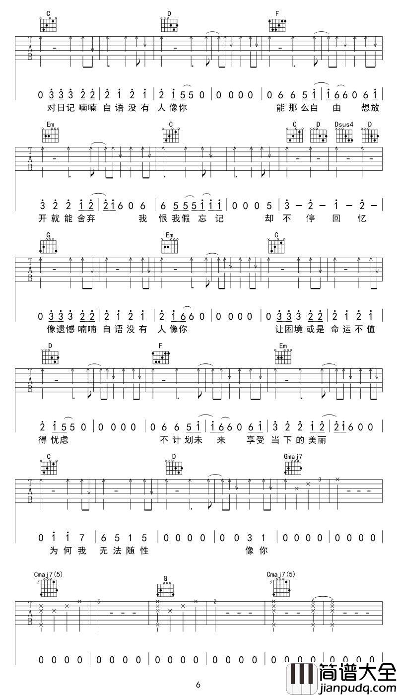 没有人像你吉他谱_梁静茹_G调_高清版