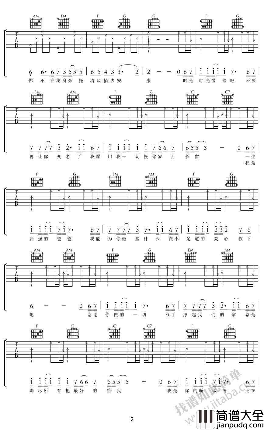 父亲吉他谱_C调_筷子兄弟_父亲吉他弹唱