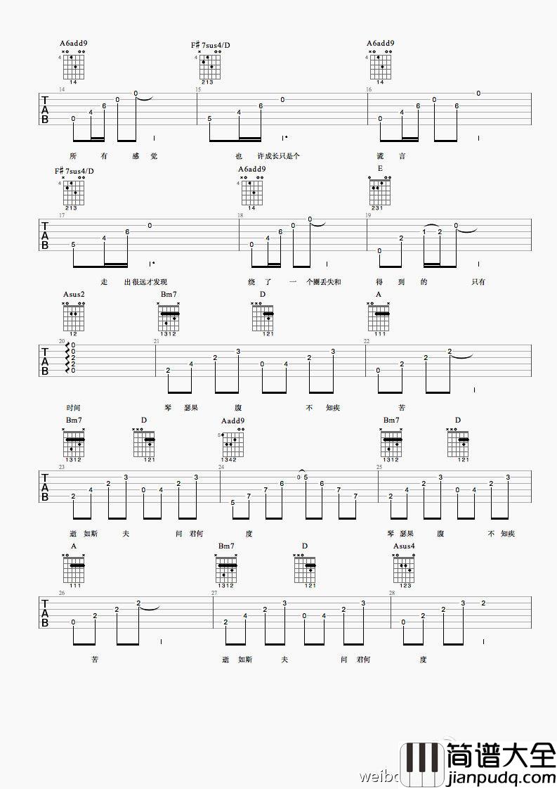 如斯吉他谱_丢火车乐队_如斯_完整版